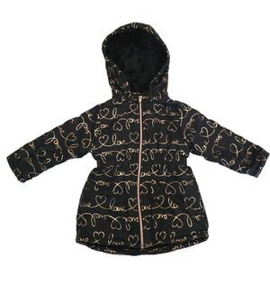 Penelope Mack Girls 2T Black Gold Love Heart Print Hooded Fleece Lined Jacket